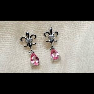 Natural pink topaz 2.1Ct pure silver gemstone earrings #288